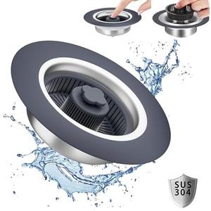 Ginbel Direct 3 in 1 Kitchen Sink Drain Strainer Stopper with Basket, Plug Pop Up 304 Stainless Steel Anti-Clogging Stoppers Combo for US Standard 3-1/2 Inch Drain, Silver 2 pack