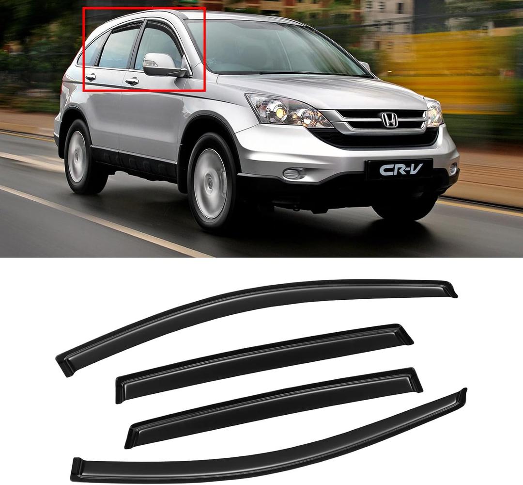 Window Visors for 2007-2011 Honda CR-V CRV, Rain Guards Shields Vent Deflector Shade Dark Smoke 2008 2009 2010, Tape-On, 4PCS