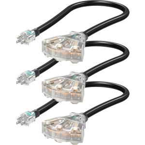 DEWENWILS 2 FT 12/3 Gauge Indoor Tri-Tap Extension Cord Splitter, STW 15 Amp Contractor Grade Heavy Duty Power Cable with LED Lighted Plug, UL Listed, Pack of 3 for Christmas (Black)