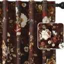 StangH Floral Brown Curtains 96 inches Long, Super Soft Velvet Drapes with Blossom Print Pattern Retro Light Filtering Fall Design Decor for Living Dining Room, W52 x L96, 2 Panels