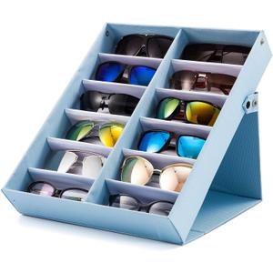 TRIUMPH VISION Sunglasses Organizer Storage Eyeglasses Holder Multiple Glasses Case Box Eyewear Case with Lid (Light Blue)