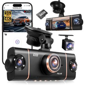 4 Channel Dash Cam 360° View Front Rear Inside & Left Right,4K+1080P*3 FHD Car Camera,5G WiFi & APP Control,8 IR Lamps Night Vision, G-Sensor, 24H Parking Mode, with a Free 64GB SD Card