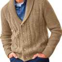 Runcati Mens Shawl Collar Cardigan Sweater Cable Knit Button Down Sweaters Long Sleeve Casual Winter Outwear (X-Large, Khaki)