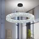 Large Ring Chandelier 47.5 inch Black Modern Crystal Chandelier Lighting High Ceiling Foyer Chandeliers for Living Room Dining Room Staircase Led Dimmable 2700k-6000k