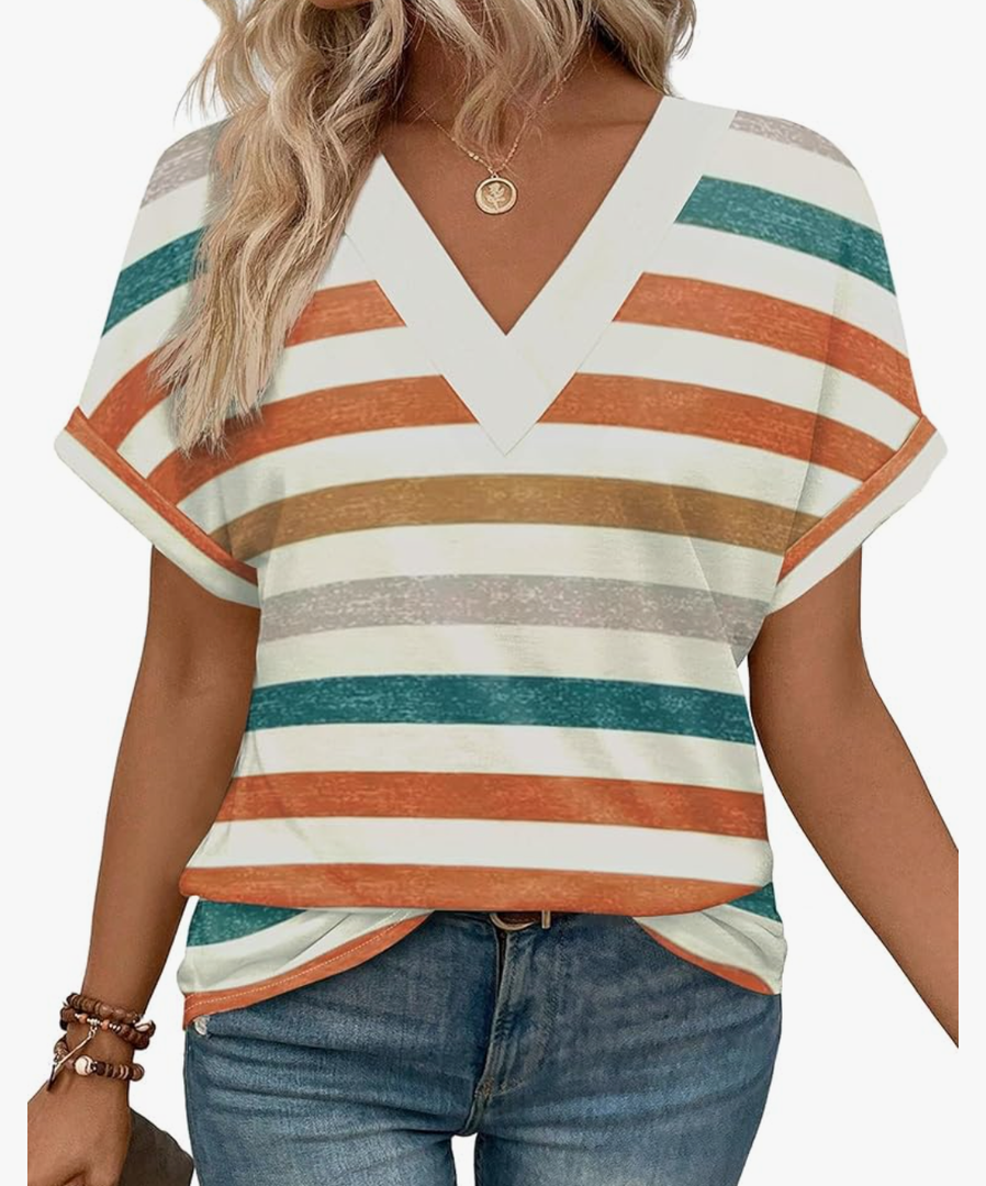 WIHOLL Womens Summer Tops Short Dolman Sleeve Shirts 2025 Fashion V Neck Outfits Clothes, XXL