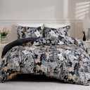 LONAVA Queen Flower 3 Pcs Duvet Cover Set, Breathable Soft Microfiber Black Lining Comforter Cover with Zipper Closure, and 2 Anti-Pilling, Fade Resistant Pillowcases, Midnight Blossoms