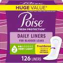Poise Daily Liners, Incontinence Panty Liners for Bladder Leaks, 2 Drop Very Light Absorbency, Regular Length, 126 Count of Pantiliners