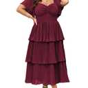 SCOMCHIC Women's Plus Size Formal Wedding Guest Evening Party Dress | Short Sleeve Pleated Tiered Chiffon Bridesmaid Dresses Size 2XL