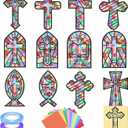 36 Pcs Religious Cross Suncatchers Craft DIY Religious Window Stained Glass Tissue Paper Arts Crafts for VBS Christian Home Sunday School Classroom Easter Spring Window Art Party Favor Decor