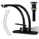 Elegant Bathroom Sink Faucet Matte Black, AUU Vanity Sink Faucet Solid Brass Fit for 1 or 3 Holes, Single Handle Basin Tap with Pop Up Drian Deck Plate (Matte Black)