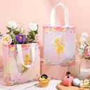 Locmeo 24 Pcs Floral Fairy Party Favor Bags with Handles Reusable Non Woven Floral Fairy Goodie Bags Pink and Purple Candy Treat Gift Bag for Girl Boy Birthday Baby Shower Party, 8 x 4 x 10 Inch