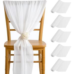 5PCS RAINFLOW White Chair Sashes - Wedding Aisle Decorations Long 19.6IN x 7.8FT Tulle Venue Decoration for Banquet Chair Back Side Bridal Baby Shower Birthday Party