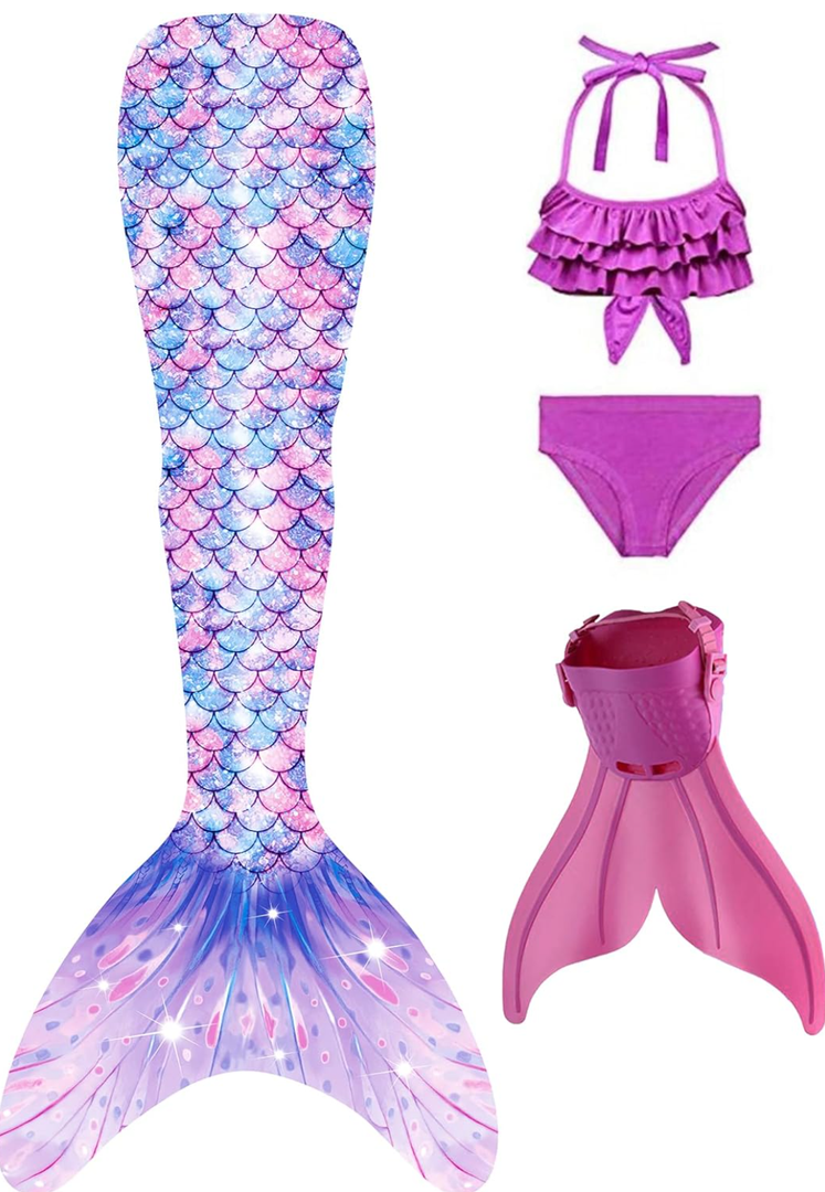 Superband Mermaid Tails with Mono Fin Sparkle Mermaid Swimsuit for Kids Girls 5-6 Years