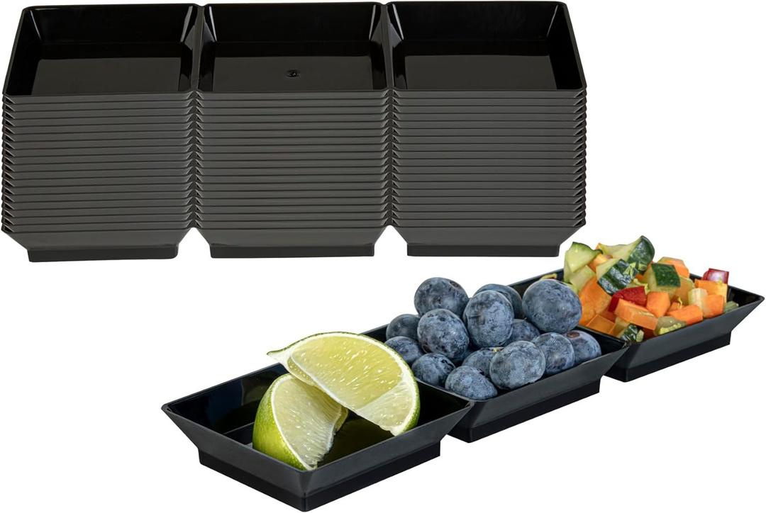 Restaurantware 7.5 x 2.5 Inch Sauce Trays 20 Disposable Divided Serving Plates - Lids Sold Separately Disposable Black Plastic 3 Compartment Serving Dishes For Condiments Appetizers Or Snacks