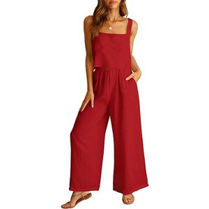 ANRABESS Women's Outfits Linen Pants Jumpsuit Matching Lounge Set Casual Summer Beach Vacation Trendy Clothes S