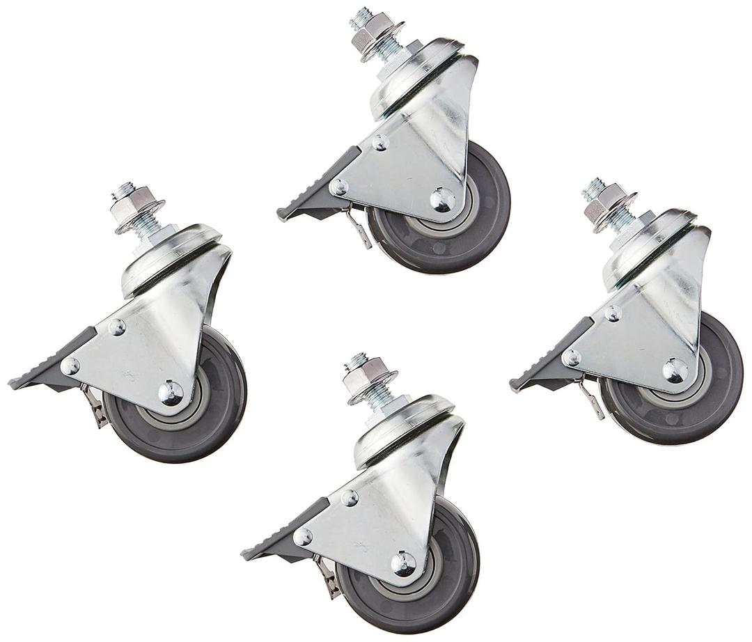 POWERTEC 2-1/2 Inch Threaded Stem Caster Wheels Set of 4 with Brake & 400 lbs Loads, Heavy Duty 1/2"-13 x 1" Stem Casters, Dual Locking TPR Rubber Castor Wheels for Furniture, Cart, Dolly & Workbench