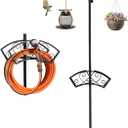 Double Shepherds Hooks for Outdoor, Upgraded Heavy Duty Bird Feeder Pole, Freestanding Hose Stand Adjustable Water Hose Holder with 5 Prongs Base, Thickened Garden Hooks for Outside Yard Lawn