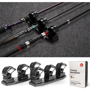 Fishing Rod Racks for Boat/Wall/Truck Bed, 3-Poles Storage Holders with Rubber Band Clips
