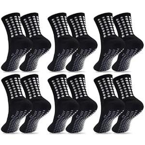 Duufin 6 Pairs Black Grip Socks Soccer Youth Grippy Sports Athletic Football Grip Soccer Non Slip Socks for Youth Boys Girls 10-15 Years Old