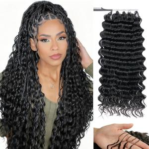 Feather Crochet Human Hair 16Inch Deep wave Human Crochet Hair for Black Women Pre-separated 50 Strands 45g Invisible Miracle Knots Crochet Human Hair Extensions #1B Natural Black