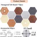 10 Pcs Hexagon Bulletin Board,11.8x10.23x0.47inch Self-Adhesive Felt Bulletin Board Tiles Pinboard Boho Home Office Wall Decor Pin Display Boards for Vision Photo Memo (40 Push Pins,10 Clips,10 Hooks)