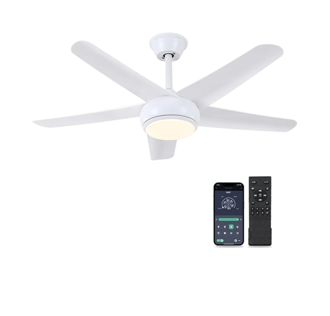 White Ceiling Fans with Lights - 44" Modern Ceiling Fans with 5 Blades and 3CCT Dimmable, Low Profile Ceiling Light Fixture, Indoor/Outdoor Ceiling Fan Light for Bedroom, Covered Patios