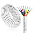 22 Gauge 8 Conductor Electrical Wire, 16.4FT White Stranded Low Voltage 22/8 PVC Case, 22 AWG Tinned Copper 8 Wire Extension Power for Strips LED Lamp Lighting