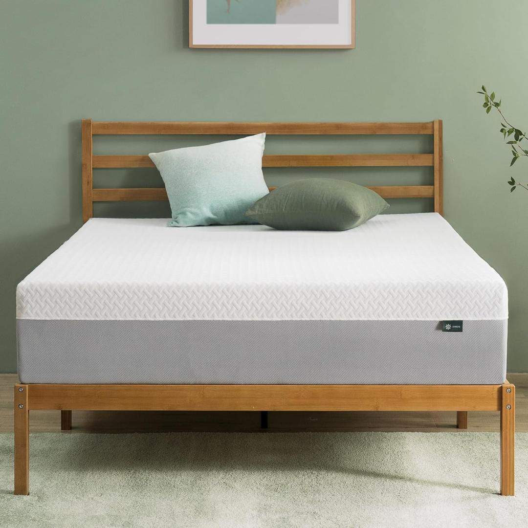 ZINUS 10 Inch Green Tea Essential Memory Foam Mattress [New Version], Queen, Fiberglass Free, Medium Feel, Breathable Airflow Memory Foam, Certified Safe Foams & Fabric, Mattress in A Box (White)