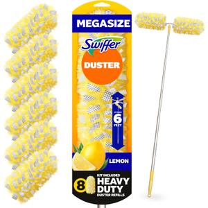 Swiffer Duster Kit with 6 ft Super Extendable Handle, Heavy Duty Starter Kit with 8 Refills, Lemon Scent