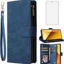 Asuwish Compatible with Xiaomi Redmi Note 13 Pro 5G Wallet Case Tempered Glass Screen Protector and Leather Flip Cover Card Holder Stand Cell Accessories TPU Phone Cases for Note13Pro Women Men Blue