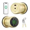 Leydebong Keyless Entry Fingerprint Door Knob, Smart Biometric Door Lock with Keypad Passcode Door Knob with Auto-Lock for Front Door, Bedroom, Gate & Office