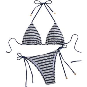 MakeMeChic Women's Halter Triangle Thong Bikini Sets High Cut Swimsuit Bathing Suit Swimwear (Medium)