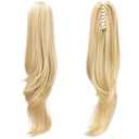 Ponytail Extension,Hair Extension Ponytail 20" Long Claw Hair Extension Synthetic Wavy Straight Hairpieces Ponytail Clip in Ponytail Wig Daily Fluffy Pony Tail for Women(Light Honey Blonde)
