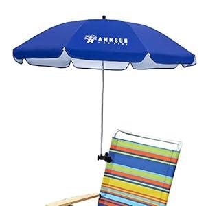AMMSUN Chair Umbrella with Universal Clamp 43 inches UPF 50+, Portable Clamp on Patio Chair, Beach Chair, Stroller, Sport chair, Wheelchair and Wagon, Blue