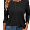 GKBK 3/4 Sleeve Womens Tops Fall Clothes Henley Casual Spring Summer Lightweight Basic Tunic Shirts (Medium, Black)