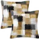 Abstract Geometric Throw Pillow Covers 18x18 Set of 2 | Beige Black Modern Decorative Cushion Covers | Color Block Pillow Cases for Couch Sofa Bed Living Room Office