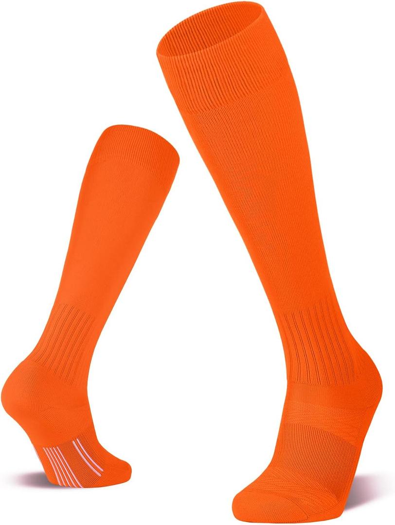 FITRELL 2/3 Pack Soccer Socks Baseball Softball For Youth Kids Boys Girls, Over-The-Calf Football Socks for Adult Men Women (Orange, S)