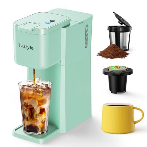 Tastyle Mini Hot and Iced Coffee Maker Single Serve, for K Cup and Ground, 6 to 14 Oz Brew Sizes, with Recipe Book, for Home, Travel, RV, Office and Dorm, Mint