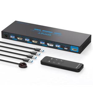 4K144Hz KVM Switch 4 Computers 1 Monitor USB3.0 DisplayPort+2HDMI+USB C KVM Switches 4 Ports for 4 Computers Share 1 Monitor and Keyboard Mouse etc. with Controller (Deep Blue)