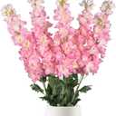 5PCS Delphinium Artificial Flowers 39" Pink Flowers Faux Delphinium Stems for Tall Vase Home Wedding Table Decor(Pink)