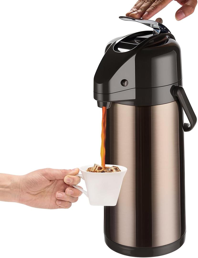 PARACITY Upgraded Airpot Coffee Carafe with Double Pump, Stainless Steel Drink Dispenser for Hot/Cold Beverage with Lazy Susan Base, Coffee Termos Para Cafe for Hot Cocoa for Parties, Gold Brown