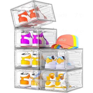 Sturdy Clear Shoe Organizer with Magnetic Door, Stackable Shoe Storage Box