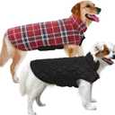 MIGOHI Dog Jackets for Winter, Windproof Waterproof Reversible British Style Plaid Warm Coat for Small Medium Large Dogs, Red, Large