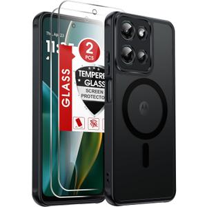 LeYi for Motorola Moto-G-2025 Case: Moto G 2025 Phone Case [Magnet Fit] with [2 Packs] Screen Protector, Raised Camera Guard Slim Matte Translucent Smooth Soft-Touch Funda para G5G 2025, Black