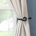 The Metal Magician Sturdy Wrought Iron Wall Mounted Curtain Holdbacks - Curtain Holders for Living Room, Bedroom, Kitchen, Office - (Curly - Black) - Pack of 2