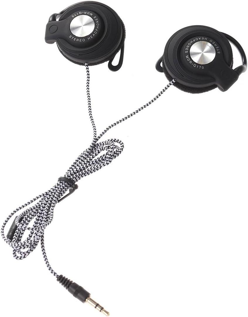 UKCOCO Clip on Ear Headphones Over-the-Ear Stereo Headset with Earhook Wired Earphones Compatible for Mp3 Player Computer Tv