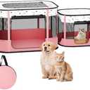 Portable Cat Playpen, 8-Rod Reinforced Kitten Dog Playpens, Foldable Play Pen for Indoor Cats Enclosed Pet Puppy Doggy Outdoor, Collapsible Tent Kennel Cage, Pink