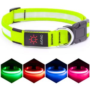 Vizpet LED Dog Collar, Light Up Dog Collar Adjustable USB Rechargeable Super Bright Safety Light Glowing Collars for Dogs(Medium, Green) (Medium[14.96-19.68 inch/38-50cm])