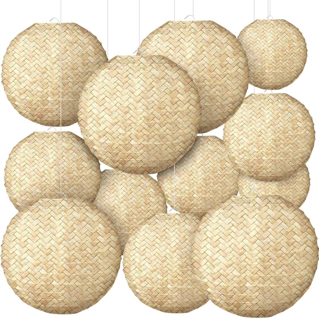 Retisee 12 Pcs Burlap Hanging Paper Lantern 10 Inch Back to School Decoration Boho Classroom Ceiling Decoration Chinese Party Decor for Birthday Wedding Bridal Baby Shower