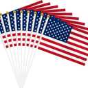 50 Pack USA US Hand Held Mini Stick Flags, American Small Miniature Stick Flag with 8.2 x 5.5 Inch Flag, Outdoor Decoration, Party Decorations, Supplies for Parades, Festival Events Celebration (USA)
